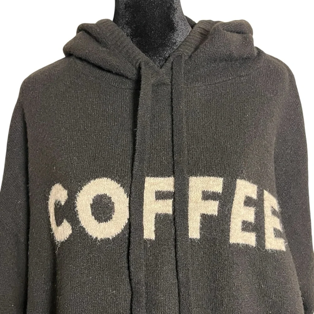 Lou & Grey Black Hoodie Sweater with Cream "COFFEE" Script - Picture 3 of 7